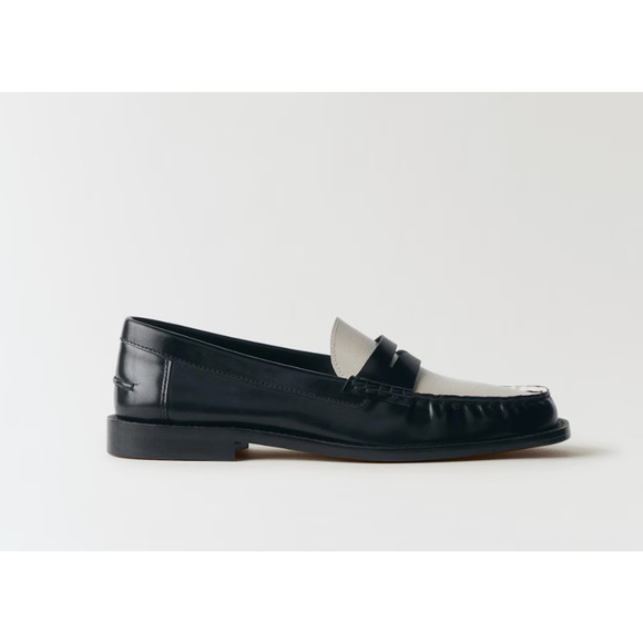 NEW MANGO MNG BLACK WHITE TWO TONE LEATHER PENNY LOAFERS SHOES SZ 36 US 6 - Picture 7 of 11